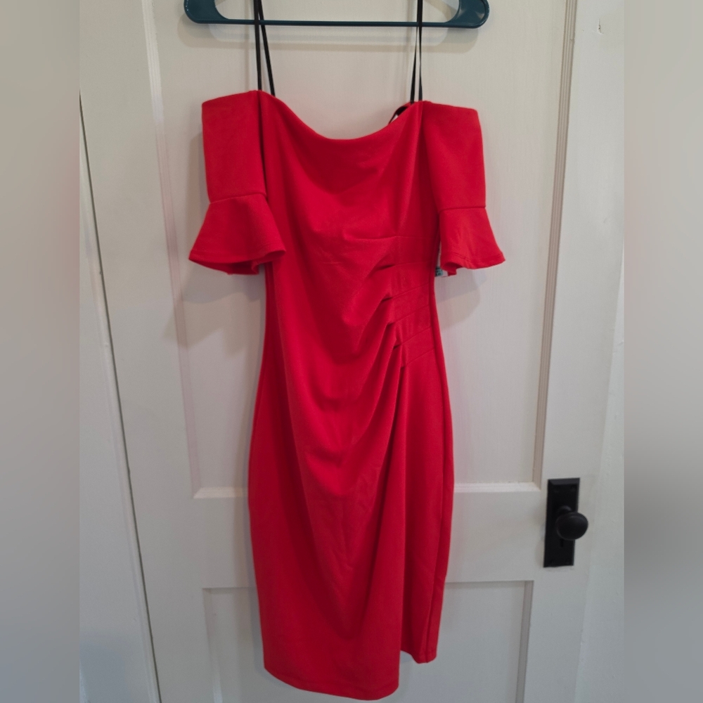 Premier Red Off-Shoulder Midi Dress